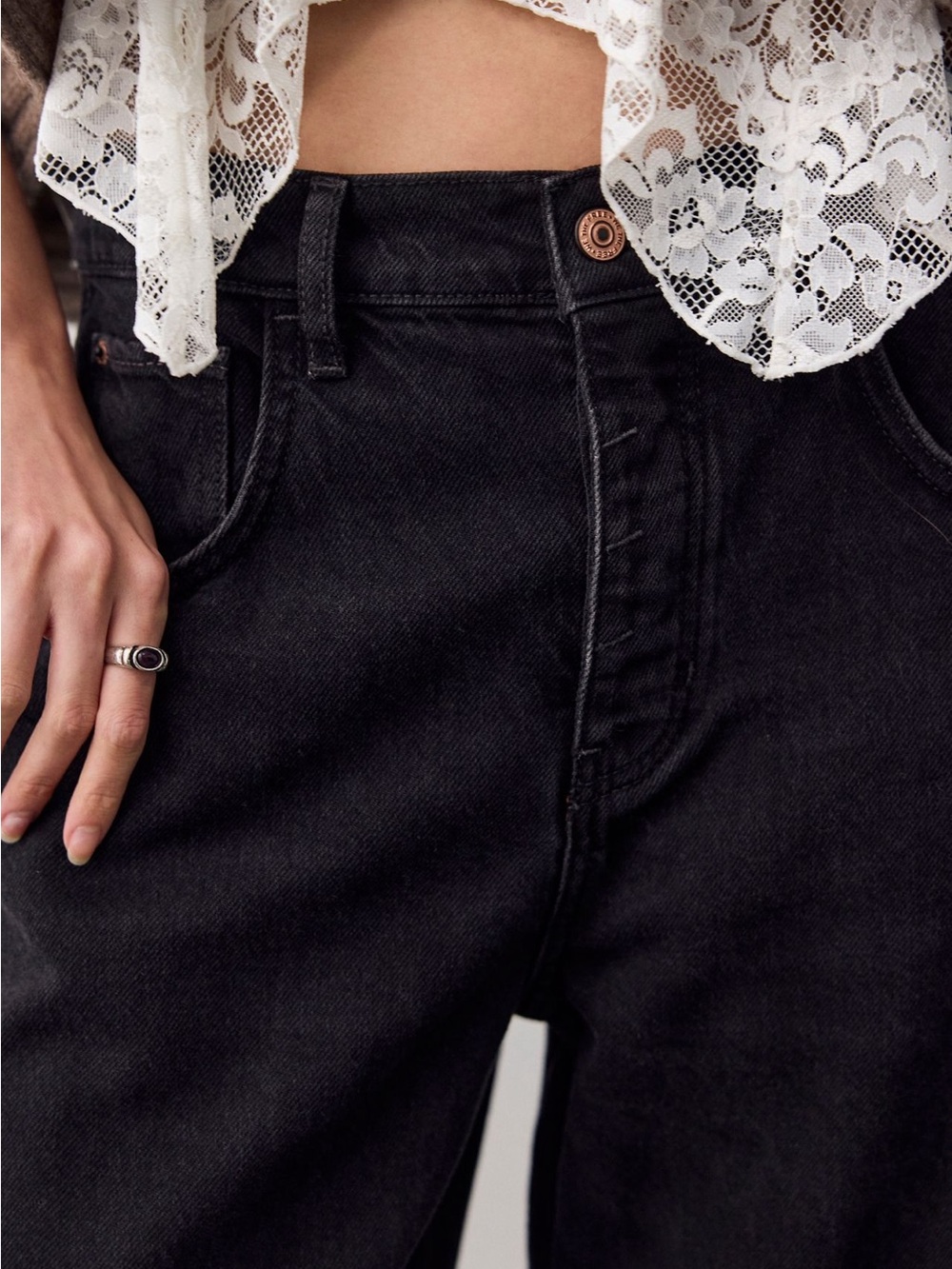 Free People Black Good Luck barrel jeans (sound wave) - Picture 5 of 6